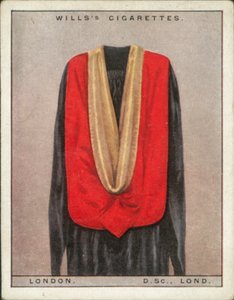 Egyetemi csuklyák és köpenyek: London University, Doctor of Science, DSc, Lond (színes litográfia). alkotó: English School