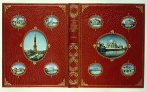 Felső és alsó borító, tíz ovális mecsetminiatúra, aranyozott szegéllyel alkotó: English School