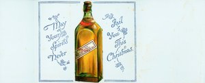 Nagyon régi felvidéki whiskys üveg, karácsonyi kártya alkotó: English School