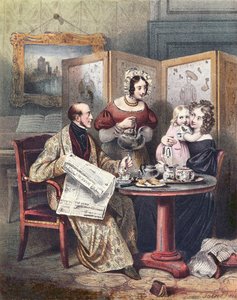 Viktoriánus család reggelinél, 1840 körül alkotó: English School