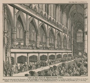 Kilátás a Westminster Abbey hajójából IV. Vilmos király és Adelaide királynő koronázása idején alkotó: English School