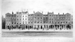 Kilátás a régi Bourse helyén emelt tizenegy házra, a Stranden, 1853 (rajz) alkotó: English School