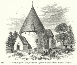 A gothlandi Hagby-templom látképe (metszet) alkotó: English School
