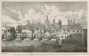 Kilátás az Old London Bridge-re, mint VII. Henrik király uralkodása idején, 1500 körül alkotó: English School