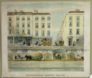 Egy londoni utca látképe, alatta javasolt alagút a forgalomcsillapítás érdekében, 11850 körül (litográfia) alkotó: English School