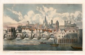 Kilátás az Old London Bridge keleti oldalára a BM Royal MSS-ről alkotó: English School