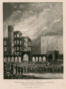 Kilátás az 1834. október 16-án tűzvészben elpusztított Lordok és Alsók Házára alkotó: English School