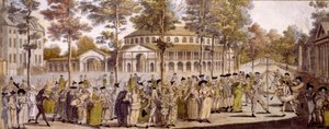 Kilátás a jubileumi bálra, a Ranelagh Gardens-ben, George, walesi herceg születésnapja alkalmából, 1759. május 24-én (kézzel színezett metszet) alkotó: English School