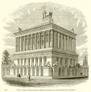 A Halikarnassus-i mauzóleum képe, a szerző által restaurált formában alkotó: English School