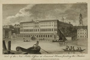 Kilátás az új közhivatalokra a Somerset House-ban, a Temze mellett alkotó: English School