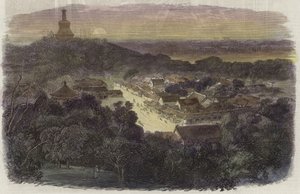 Kilátás a kertekre és a buddhista templomra a császárvárosban alkotó: English School