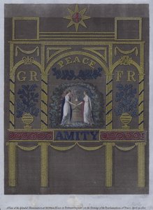 Kilátás a csodálatos megvilágításra M Otto házában a londoni Portman Square-en, a békekikiáltás estéjén, 1802. április 29-én (színes metszet) alkotó: English School
