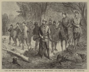 A walesi herceg látogatása Hamilton hercegénél, a királyi párt a rezervátumban (metszet) alkotó: English School