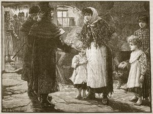 Tizedproktor látogatása, Írország, 1832, illusztráció: Cassells Illustrated History of England (szépia fotó) alkotó: English School