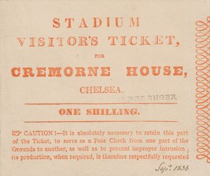 Látogatói jegy a londoni Cremorne House Stadionba, 1836. szeptember alkotó: English School