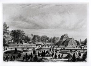 Látogatók, akik megtekintik a pálmaházat a Kew-palotában, 1860 körül alkotó: English School