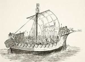 Hadihajó a 15. században, William Hickman Smith Aubrey (1858-1916) „Anglia nemzeti és hazai története” című könyvéből, London, 1890 körül alkotó: English School