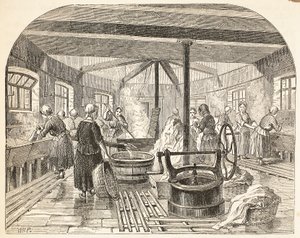 Mosóház a brixtoni börtönben, illusztráció a londoni büntetőbörtönből és Henry Mayhew és John Binny jelenetei a börtönéletből, pub. 1862 alkotó: English School