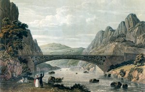 Waterloo híd a Conwy folyón, Wales (színes gravírozás) alkotó: English School