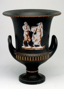 Wedgwood váza, amely egy fiatal lányt és egy fekete kerámia szatírát ábrázol, amely „” az enkausztikával”” festett. Anglia, 1775 - 1790 körül. Éremhivatal, BN Párizsban. alkotó: English School