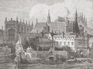 A Westminster Hall a Temzéből nézve I. Károly uralkodása idején, 1625-49 körül alkotó: English School