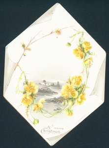 Vad sárga rózsák és vidéki jelenet, karácsonyi kártya alkotó: English School