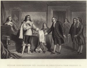 William Penn megkapta a Pennsylvaniai Chartát II. Károlytól alkotó: English School