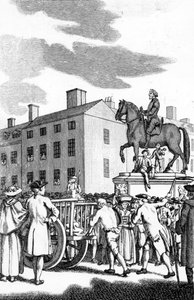 William Stroud, "Egy ember ostorral a szekér farkánál kis Larcenynek Charing Crosstól a lóőrökig", a Tyburn Chronicle számára vésve alkotó: English School