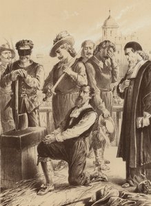 William Viscount Stafford, "Letérdelt a tömb előtt" (litográfia) alkotó: English School