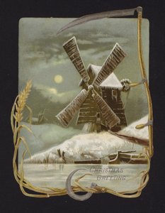 Szélmalom a hóban (chromolitho) alkotó: English School
