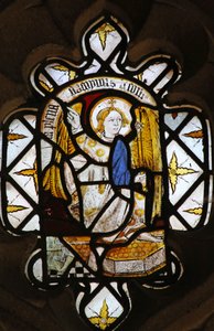 Ablak St Nectan Chapel Ew Gábriel arkangyalt ábrázolja az Angyali üdvözletből alkotó: English School