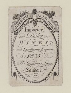 Borkereskedők, Joseph Allicocke, kereskedelmi kártya alkotó: English School