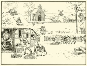 Téli jelenet egy faluban. 14. Cent (tinta papíron) alkotó: English School