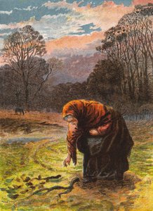 Tűzifát gyűjtő nő (színes litográfia) alkotó: English School