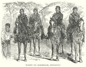 Frau zu Pferd, Honolulu (Gravur)