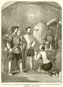 Wyatt a kivégzés felé tart, ünnepélyesen felmenti Erzsébet hercegnőt és Courtenay-t alkotó: English School