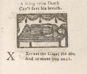 „Nagy Xerxész…”, illusztráció az X betűhöz, a „Gyermek ábécéjéből...”, 1820 körül (metszet) alkotó: English School
