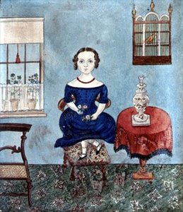 Fiatal lány egy széken táncol egy belső térben, 1840 körül (akvarell, papír) alkotó: English School