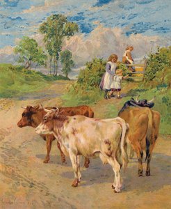 Kisgyermekek és szarvasmarha (színes litográfia) alkotó: English School
