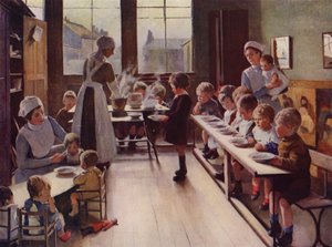 Kisgyermekek étkezés közben a bölcsődében (színes litó) alkotó: English School
