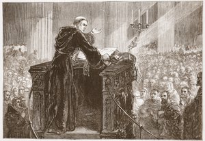 Zwingle prédikál a zürichi katedrálisban, illusztrációja James Aitken Wylie (1808-1890) A protestantizmus története című könyvéből, pub. 1878 alkotó: English School