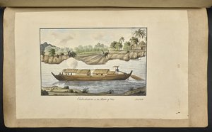 f.77 (88. tábla) Hajó a Solo folyón (Surakarta, Közép-Jáva). 1817. február 4. Elöl tintával írva: „Behajózás a Solo folyón. 1812. február 4.’ (akvarell, papír) alkotó: English School