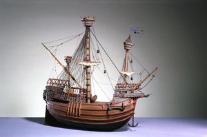 1:60 méretarányú flamand carakk 1480 körüli modellje (fa)
