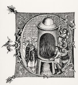 A Divinorum Officiorum kezdetű C betűje, William Durand, illusztrációja a Középkori és reneszánsz tudomány és irodalomból, Paul Lacroix írta és metszett, 1878 ( alkotó: English School English School