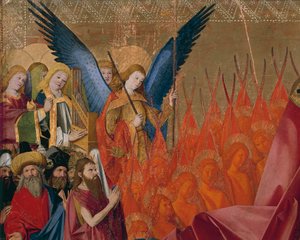 Angyalok és szentek, részlet a Szűz koronázásából alkotó: Enguerrand Quarton