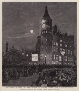 Az 1892-es általános választások eredményhirdetése a Liberális Klubtól, Westminster, London (litho) alkotó: Enoch Ward