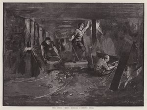 Bányászok dolgoznak a föld alatt a szénfalnál (litho)