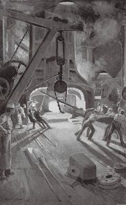 A 40 tonnás gőzkalapács munka közben a Woolwich Arsenalban (litho)