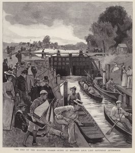 Vége a csónakázási szezonnak: jelenet a Molesey Lock-nél a Temze folyón, Surrey (litho)