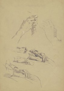 Six Studies of Hands, 1870-90 körül (grafit és kréta barna szőtt papíron)